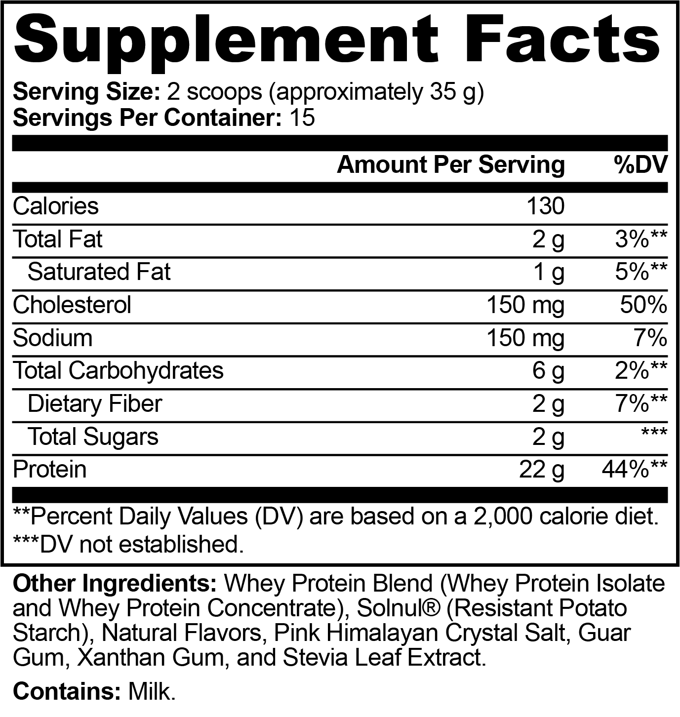 Datos del suplemento — Mezcla de proteína de suero para rendimiento (chocolate)