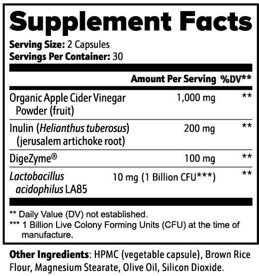 Datos del suplemento — Cápsulas de vinagre de sidra de manzana