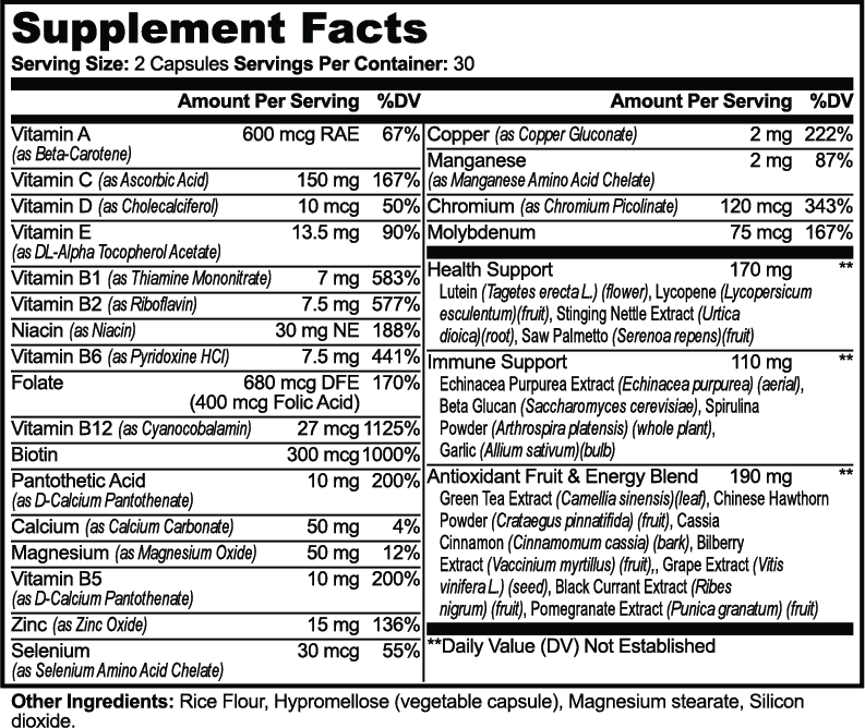 Datos del suplemento — Multivitamínico completo