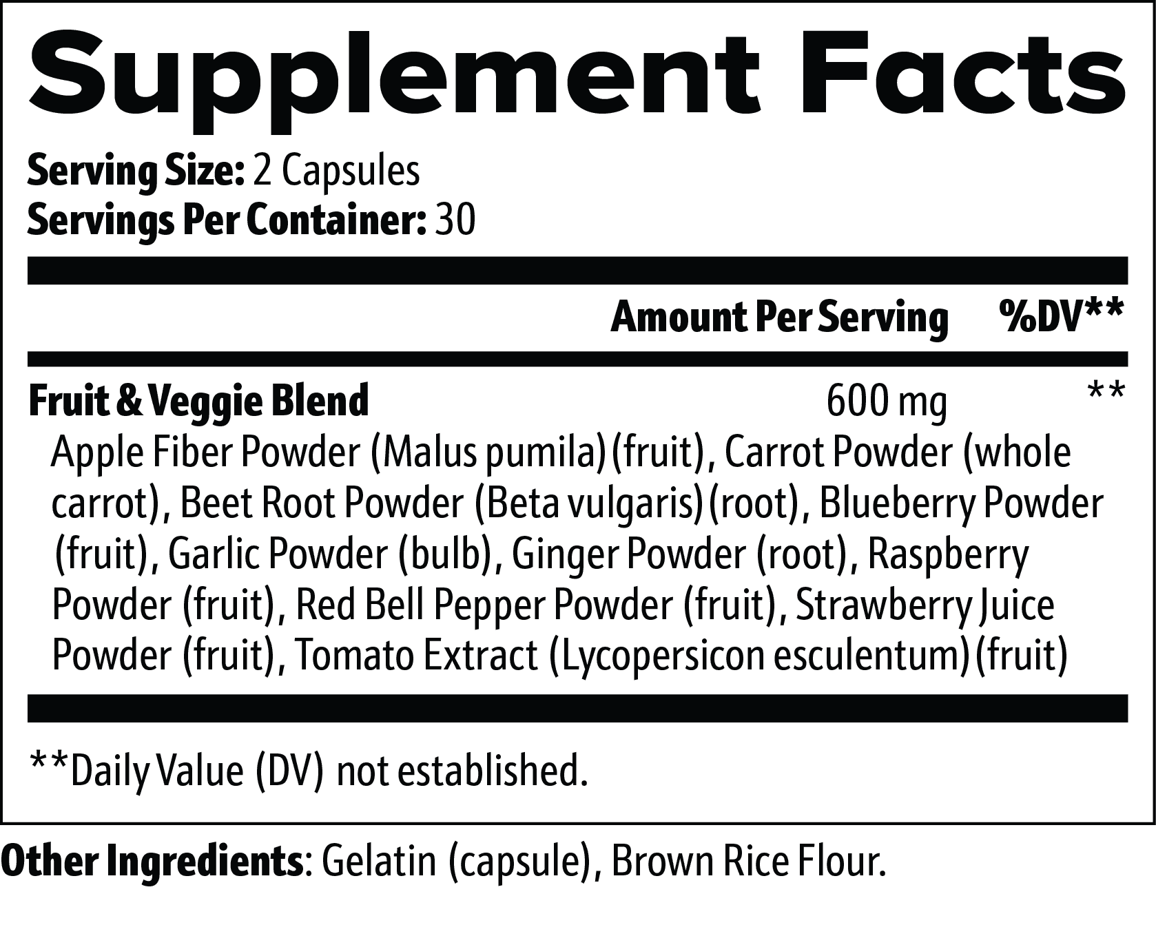 Datos del suplemento — Frutas y vegetales