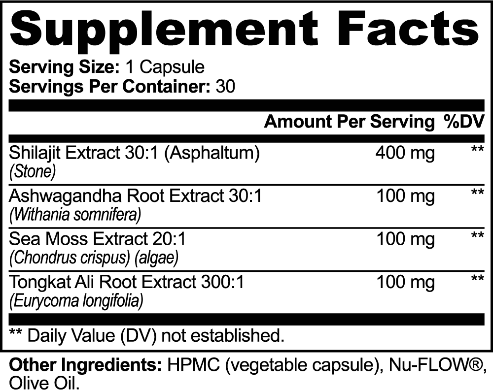 Datos del suplemento — Complejo adaptógeno de shilajit