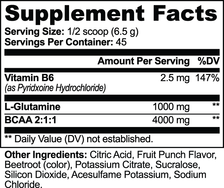 Datos del suplemento — BCAA Shock en polvo (ponche de frutas)