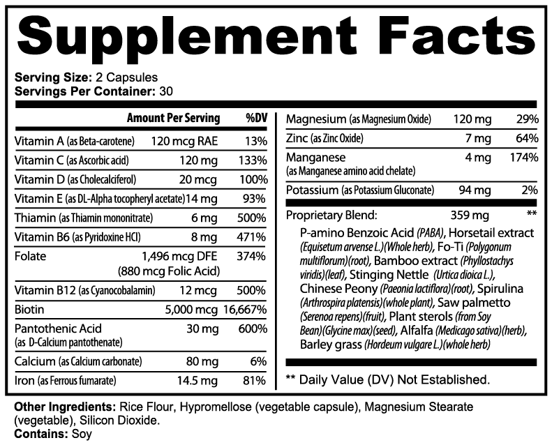 Datos del suplemento — Esenciales para cabello, piel y uñas