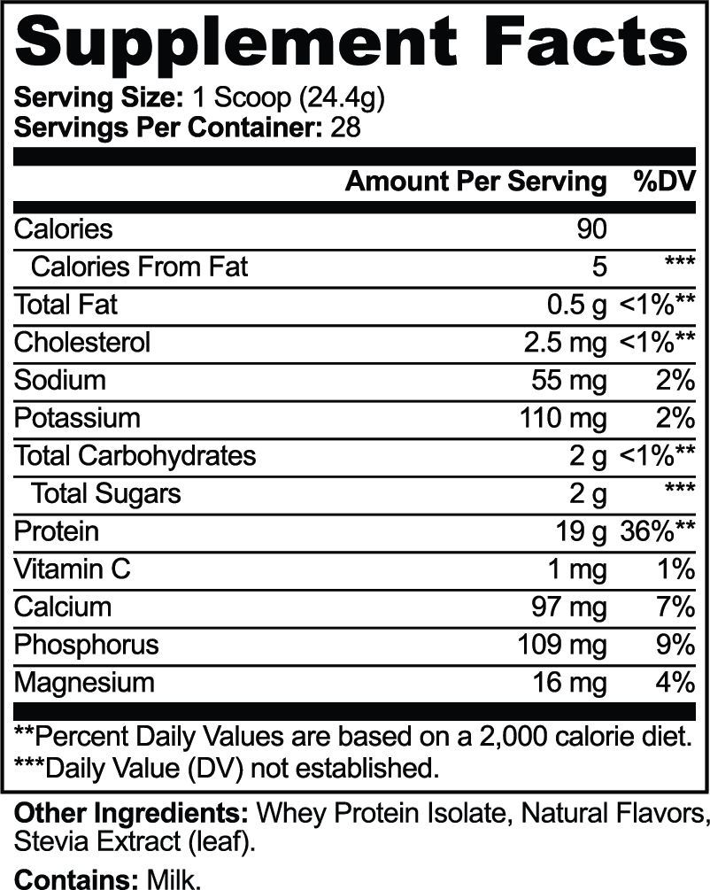 Datos del suplemento — Aislado de proteína de suero Pure3 100% (vainilla)
