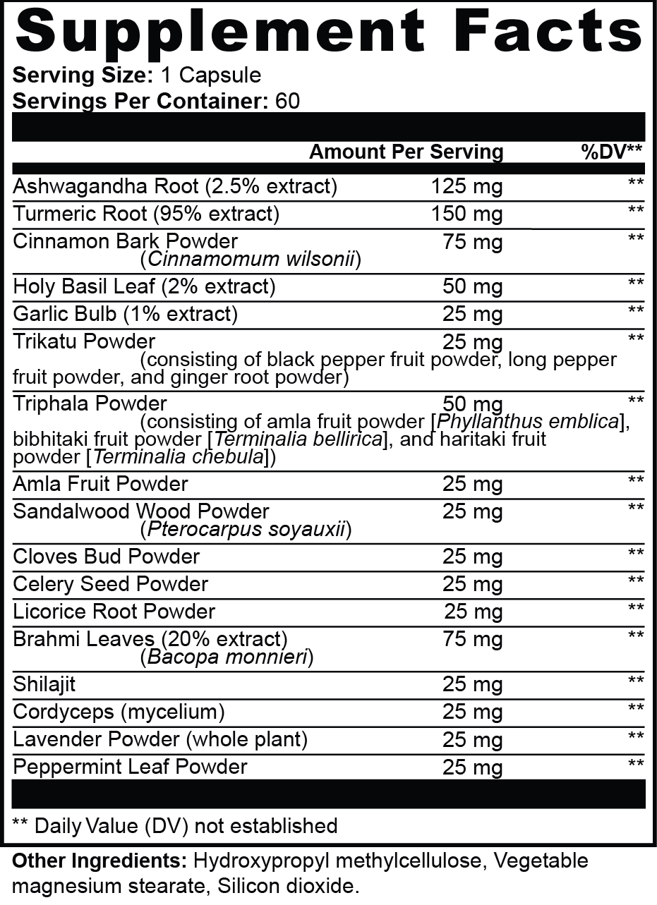 Datos del suplemento — Complejo ayurvédico