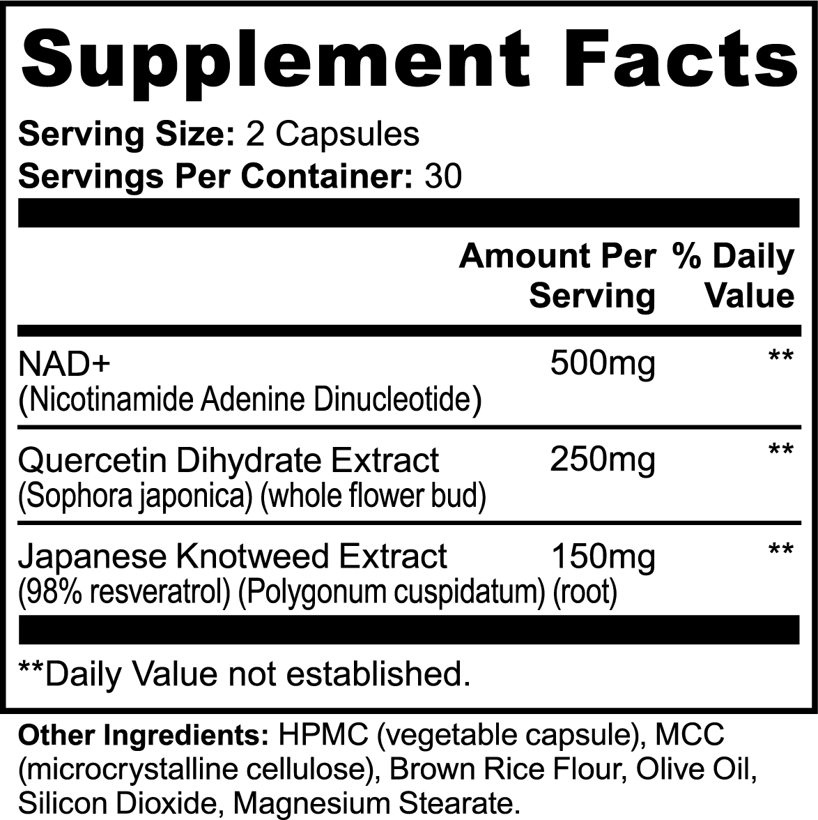 Datos del suplemento — NAD+