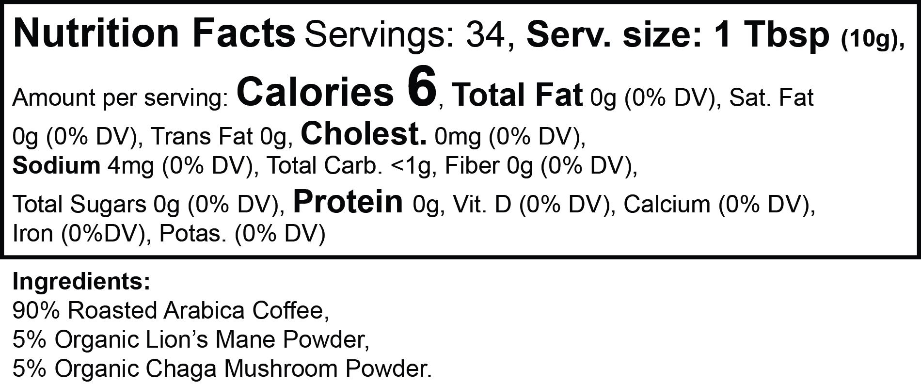 Datos del suplemento — Café con hongos Vitality (tueste medio)