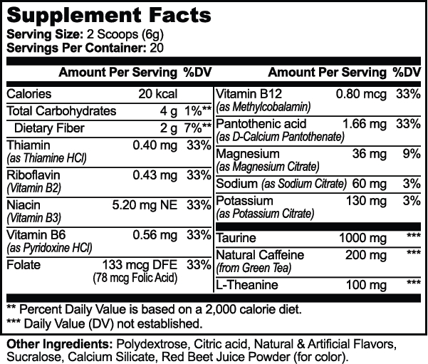 Datos del suplemento — Energía en polvo (guayaba y frutos rojos)